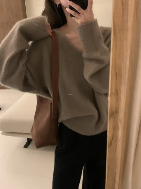 2024 Spring/Autumn New Cashmere Sweater Women's V-Neck European American High end Luxury Pullover 100% Pure Wool Knitted Sweater - Image 5