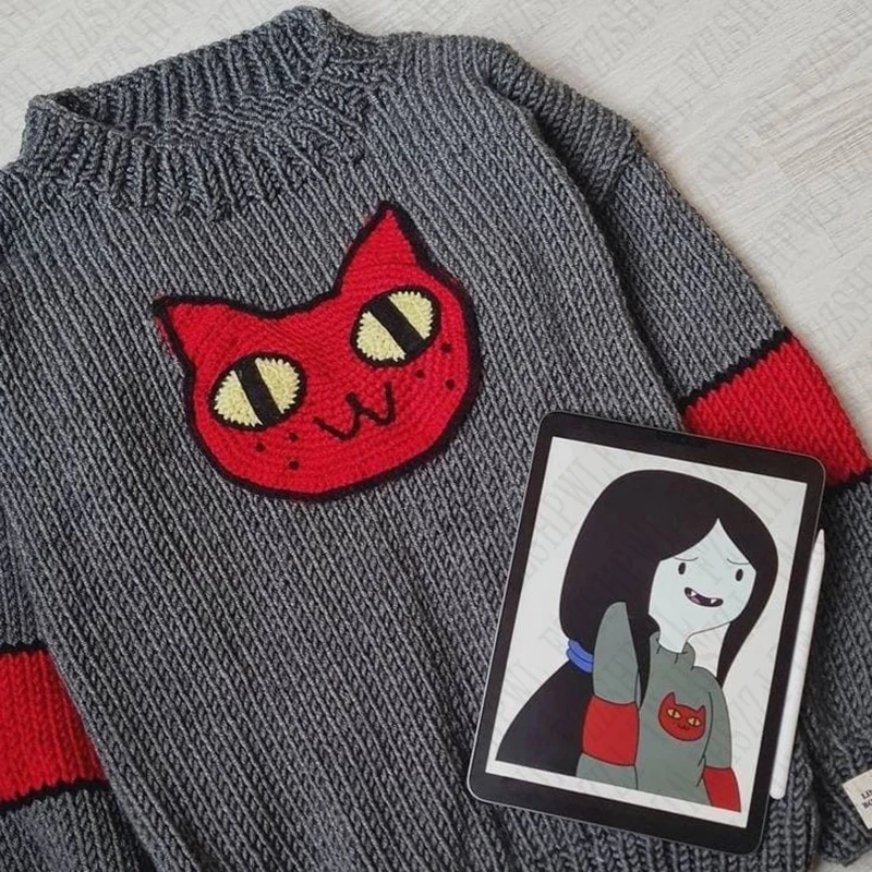 Deeptown Black Gothic Cat Women Sweater Y2k Harajuku Japanese Fashion Oversized Knit Pullovers Grunge Vintage Streetwear Autumn