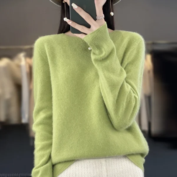 100% pure wool cashmere sweater women's O-neck pullover casual knit top autumn and winter women's coat Korean fashion