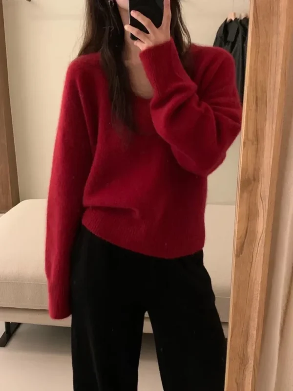 2024 Spring/Autumn New Cashmere Sweater Women's V-Neck European American High end Luxury Pullover 100% Pure Wool Knitted Sweater - Image 2
