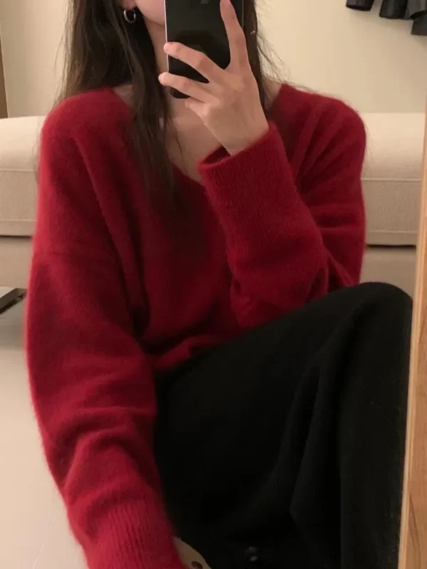 2024 Spring/Autumn New Cashmere Sweater Women's V-Neck European American High end Luxury Pullover 100% Pure Wool Knitted Sweater - Image 6