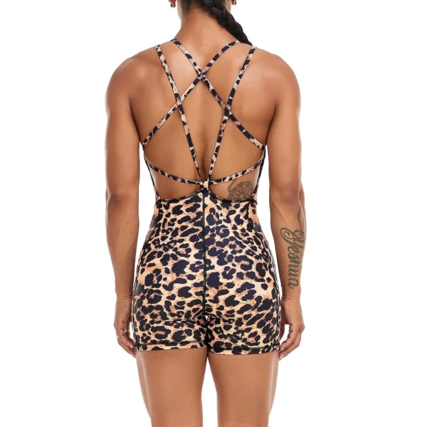 Women Yoga Backless Leopard Jumpsuit Workout Catsuit Bodysuit Sleeveless Gym Bodycon Romper Sexy Sportswear Fitness Yoga Suit - Image 5