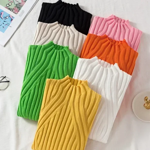Women Pullover Knitted Sweater Half Turtleneck Jumper Sweater 2024 Spring Autumn Solid Slim Chic Streetwear Long Sleeve Top Y2K - Image 2
