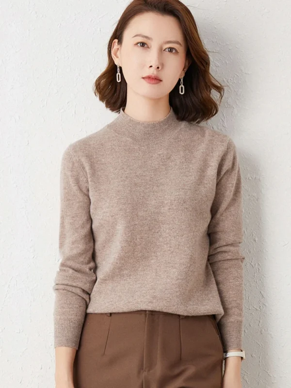 2024 Women Solid Half High Collar Cashmere Sweater Autumn Winter Loose Plus-Size Knitted Wool Casual Sweater Bottoming Shirt - Image 4