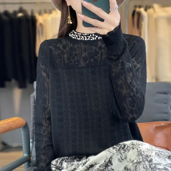 2024 Spring Summer Cashmere sweater Women Thin Knitted Sweater Mock Neck Long Sleeve Pullover High Quality Elegant Unique Top - Image 4