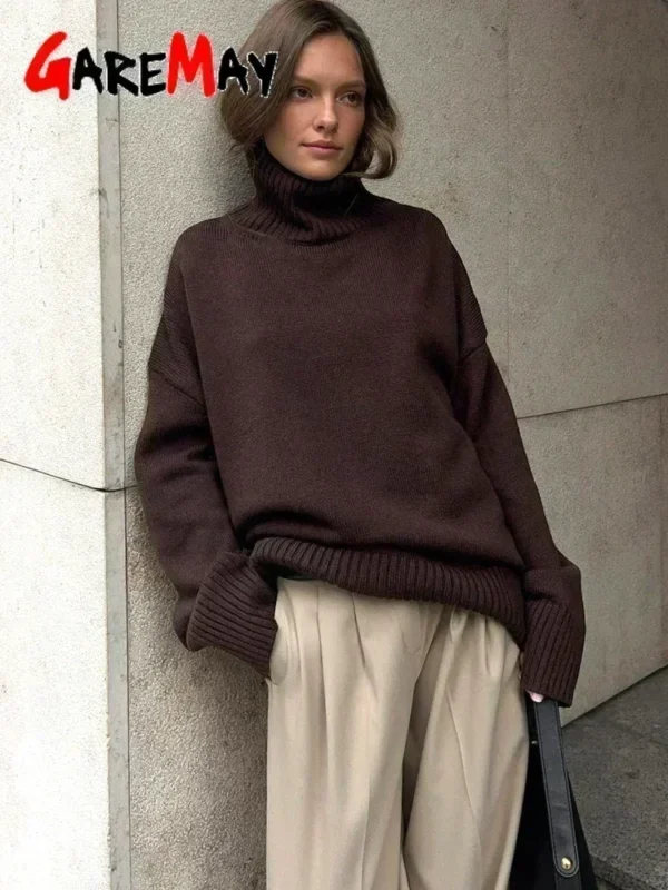 Women's Turtleneck Sweater Oversize Winter Vintage Knitted Red Sweater Pullover Women Soft Gray Warm Sweater for Women 2024 - Image 3