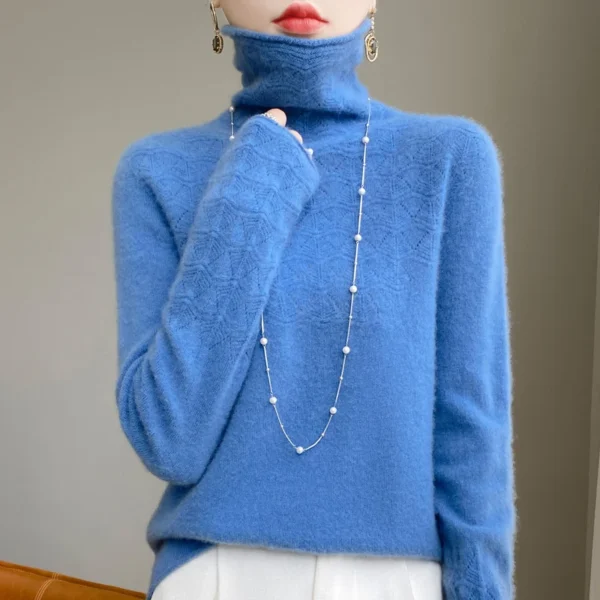 Autumn and winter 2023 new women's high neck pullover 100% merino wool knitting fashion soft top casual loose cashmere sweater - Image 2