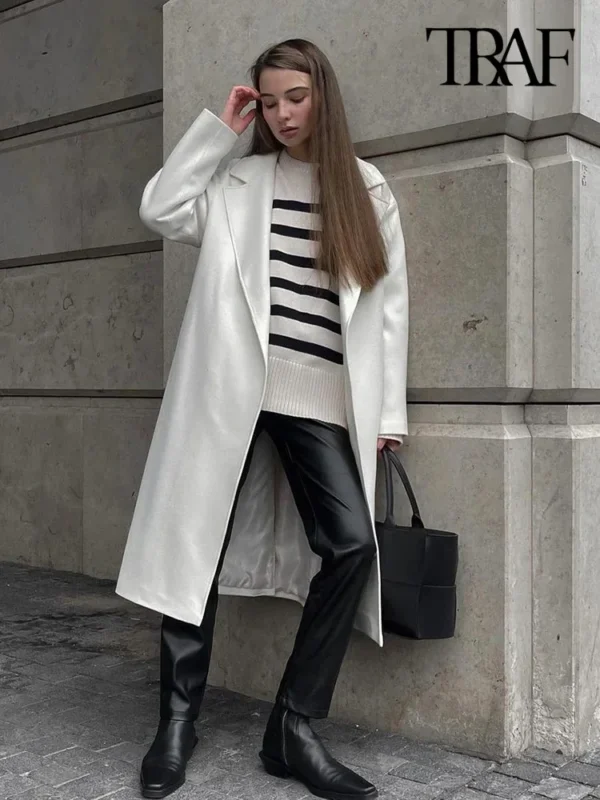 TRAF Fashion Oversized Striped Pullovers Women Knitted Basic Autumn Winter Loose-Fitting Thick Jumpers Sweaters Female Clothing - Image 3