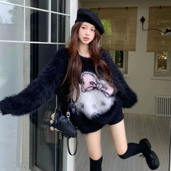 Y2K Hello Kitty Women Sweater Sanrioed Anime Kawaii Autumn Winter Cartoon Sweater Girl Student Loose Round Neck Casual Cute Tops - Image 4