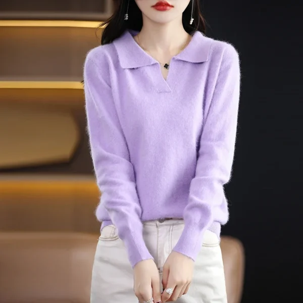 WinvyNee Women Mink Cashmere Sweater Polo Collar Casual Outerwears Warm 2024 New Knitted Pullover Tops Clothing Winter A1248014 - Image 3