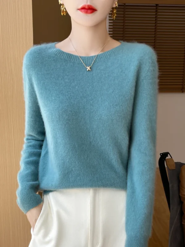 Autumn Winter Women Clothing O-Neck Pullover 100% Merino Wool Sweater New Fashion Cashmere Tops Bottoming Long Sleeve Knitwear - Image 3