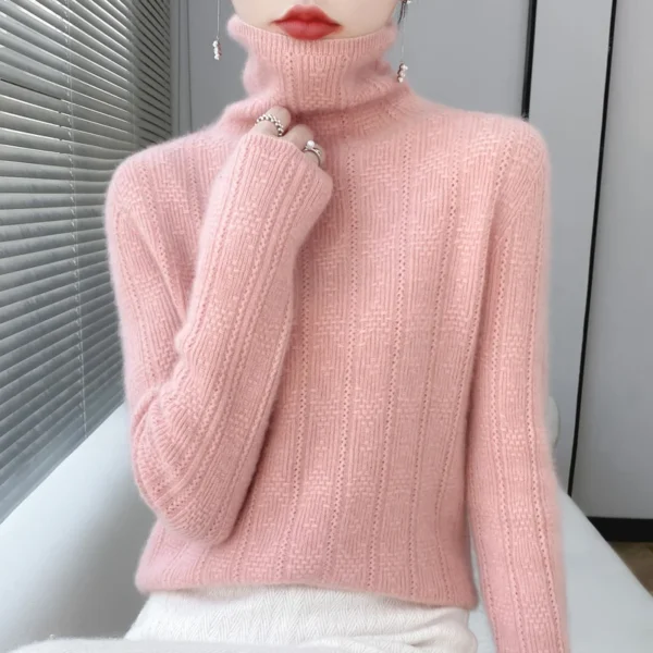 New 100% merino wool women's cashmere sweater autumn and winter fashionable high-necked pullover casual long-sleeved knit top - Image 5