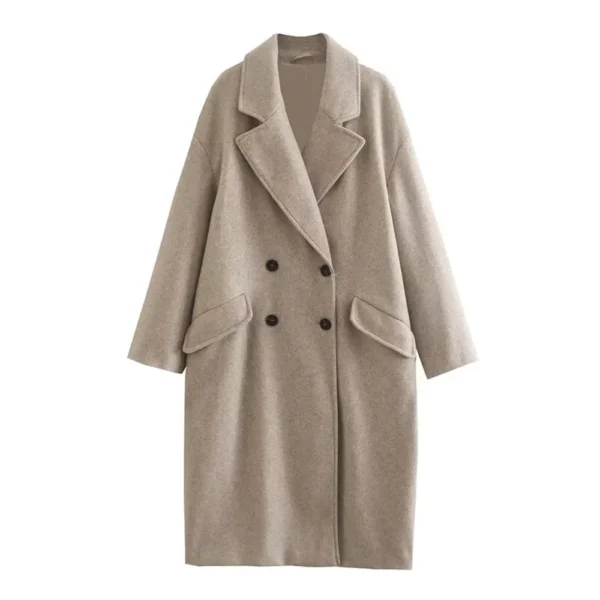 UNIZERA 2023 Winter New Product Women's Fashion and Casual Versatile Flip Collar Double breasted Button Long Woolen Coat Coat Co - Image 2