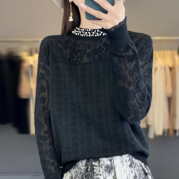 2024 Spring Summer Cashmere sweater Women Thin Knitted Sweater Mock Neck Long Sleeve Pullover High Quality Elegant Unique Top - Image 3