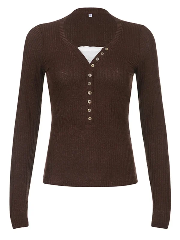 Women Button Front Knit Tops Long Sleeve Lace Patchwork Slim Fit Sweater Fall Fairy Grunge Gothic Y2K Clothes - Image 4