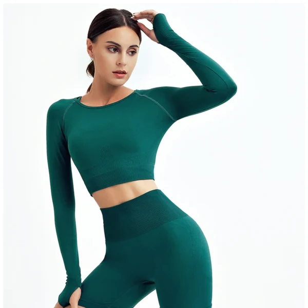Women's Shirt Seamless Crop Top Fitness Shirts Long Sleeve Sports Top Woman Yoga Tops Activewear With Thumb Hole Sportswear - Image 2