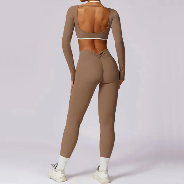 2 Pieces Women Tracksuit Yoga Set Workout Sportswear Gym Clothing Fitness Long Sleeve Crop Top High Waist Leggings Sports Suits - Image 2