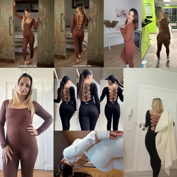 Women's One-piece Jumpsuits Long-Sleeved Overalls Sportswear Gym Clothings High Elastic Cycling Bodybuilding Bodysuit Women - Image 2