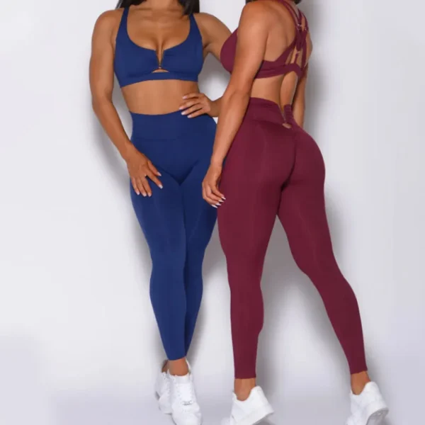 SVEIC Women's Tracksuit V Back Leggings Fitness Yoga Sets Sports Bras Sportswear Training Workout Suits Top Gym Outfits Clothing - Image 2