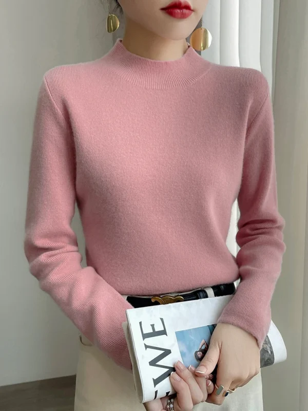Women's Half Turtleneck Sweater Fall and Winter Inner Wear Bottoming Shirt Slim-Fit Figure Flattering Sweater New Versatile Top - Image 2
