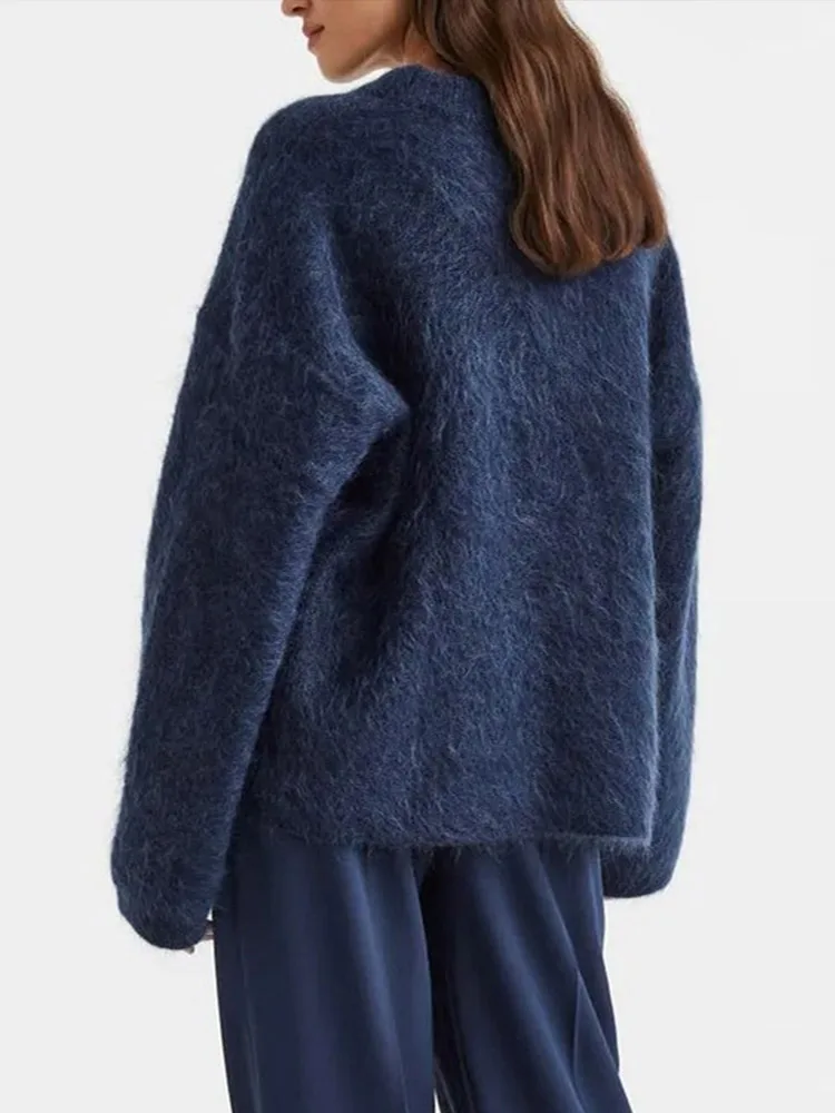 Casual Knitted Solid Sweater Women Fashion Thicken Green Loose O-Neck Long Sleeves Pullover 2024 Autumn Winter Warm Knitwear - Image 6