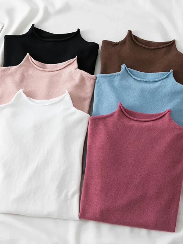 Autumn Winter New Half Turtleneck Sweater Women's Large Size Loose Basic Pure Color Wild Knitted Bottoming Shirt Soft Stretch