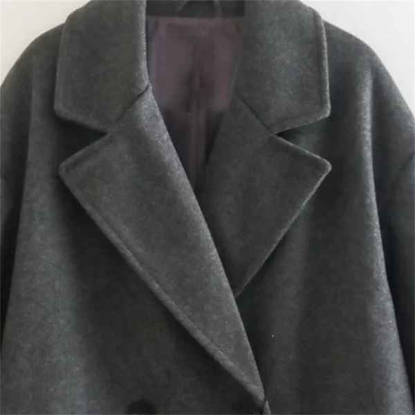 UNIZERA 2023 Winter New Product Women's Fashion and Casual Versatile Flip Collar Double breasted Button Long Woolen Coat Coat Co - Image 6