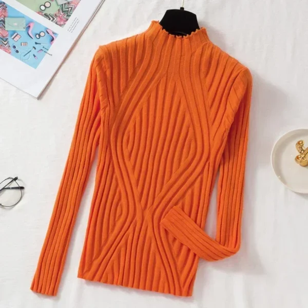 Women Pullover Knitted Sweater Half Turtleneck Jumper Sweater 2024 Spring Autumn Solid Slim Chic Streetwear Long Sleeve Top Y2K - Image 6