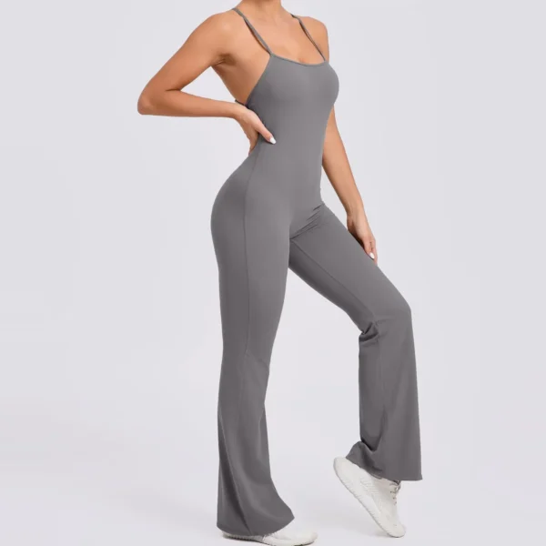Fitness Overalls Flared Sports Jumpsuit Women Sportswear 2024 Yoga Workout Set Women Outfit Activewear Monos Largos Red Blue New - Image 3