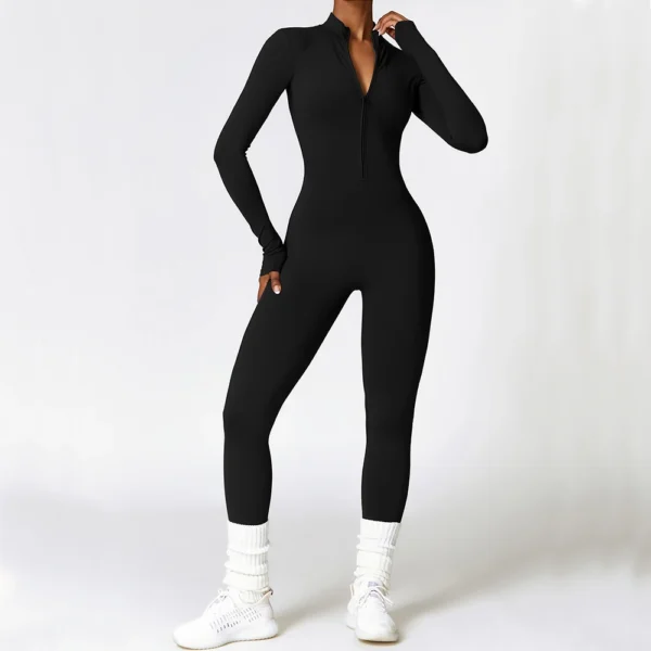 Women's Long Sleeved One-piece Sportswear Zipper Yoga Rompers Gym Jumpsuits Workout High-intensity Skin-tight Fitness Garment - Image 2