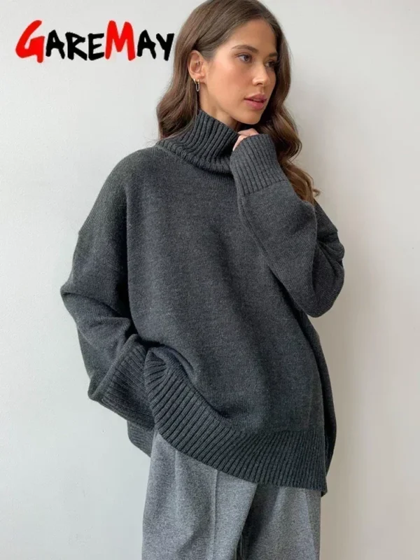 Women's Turtleneck Sweater Oversize Winter Vintage Knitted Red Sweater Pullover Women Soft Gray Warm Sweater for Women 2024 - Image 5