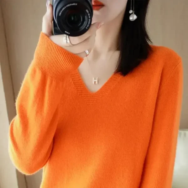 Women Sweater 2024 Autumn Winter Casual Slim Bottoming Shirt V-neck Pullovers Korean Fashion Knitted Tops Long Sleeve Jumpers