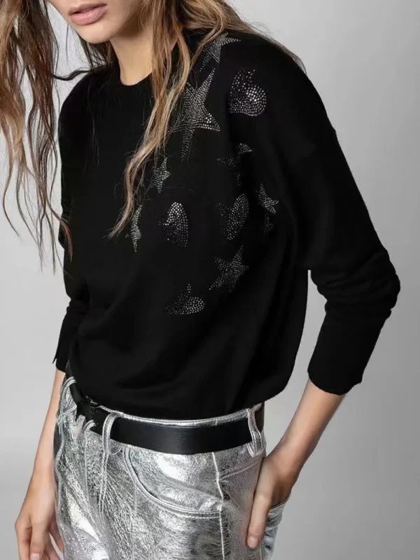 Rowling Mirror Stars Heart Graphic Loose Pullover Sweater Woman Long Sleeve Sweater Casual Vintage Classic Tops Female