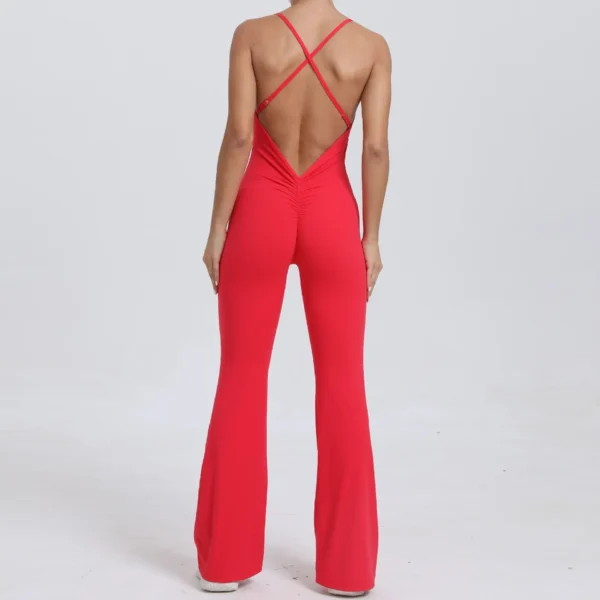 Fitness Overalls Flared Sports Jumpsuit Women Sportswear 2024 Yoga Workout Set Women Outfit Activewear Monos Largos Red Blue New - Image 4
