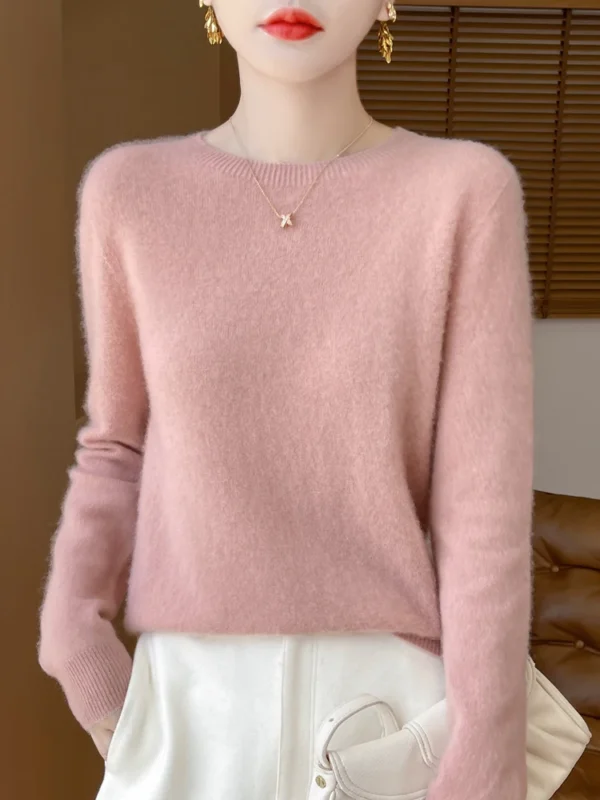 Autumn Winter Women Clothing O-Neck Pullover 100% Merino Wool Sweater New Fashion Cashmere Tops Bottoming Long Sleeve Knitwear - Image 2