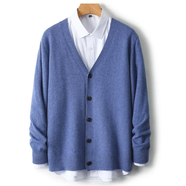 Spring and Autumn 100% Merino wool men's V-neck cardigan sweater cashmere sweater new fashion casual solid color top