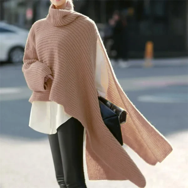 Women Pullovers Knitted Tops Solid Casual Turtleneck Full Sleeve Loose Sweaters Jumpers Elegant Splice Autumn Winter 2024 - Image 6