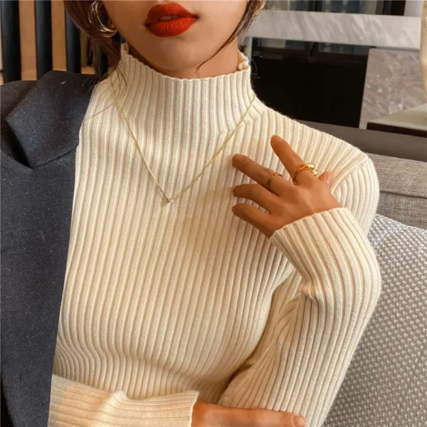 Women Long Sleeved Turtleneck Sweater Harajuku Pullover Women Knit Sweater Slim Elastic Korean Simple Basic Jumper Solid Tops - Image 5