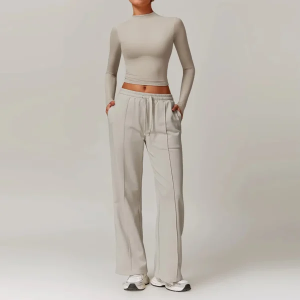 Women 2PCS Tracksuit Yoga Set Workout Sportswear Gym Clothing Fitness Long Sleeve Crop Top High Waist Sports Pants Sports Suits