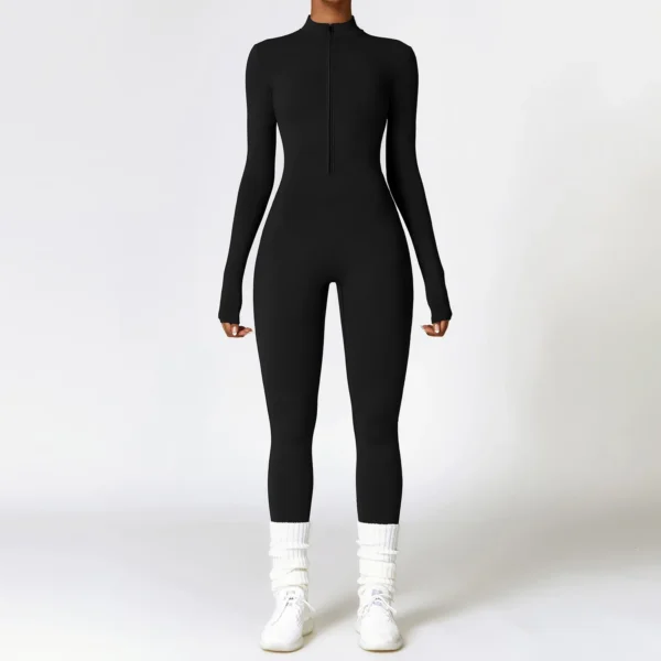 Women's Long Sleeved One-piece Sportswear Zipper Yoga Rompers Gym Jumpsuits Workout High-intensity Skin-tight Fitness Garment - Image 6