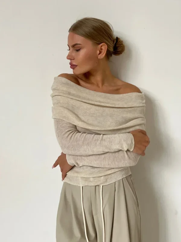 Wolfeel Women Knitted Wool T-shirt Slim Fit Long Sleeve Autumn Winter Chic Off Shoulder Basic Sweater Streetwear Pullovers - Image 5