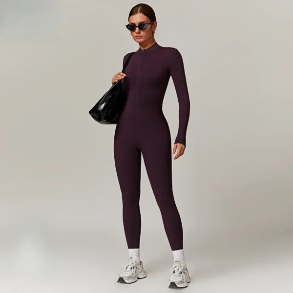 FUBEIKE Zipper Nude Feel Close-fitting Fleece Yoga Jumspsuit Outdoor Winter Warm Bodysuit Seamless Tights Woman Sportswear - Image 2
