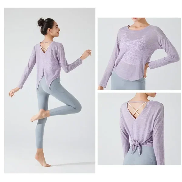 Stown Sportswear Woman Gym 2022 New See-through Yoga Top Female Long-sleeved Fitness Pilates Blouse Loose Sports Shirts Women - Image 2