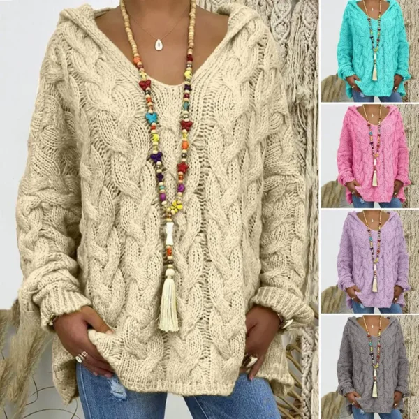 Classic Pullover Sweater Ribbed Thermal Warm Women Pullover Solid Simple Elegant Knitted Sweater - Image 3