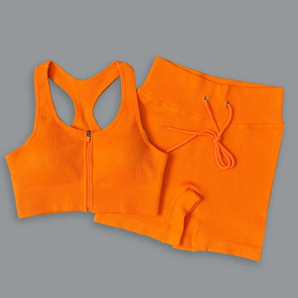Women Yoga Set Workout Sportswear Gym Clothing Sport Set Sports Bra Shorts Workout Outfit Rib knitting Gym Suit Female Clothes - Image 5