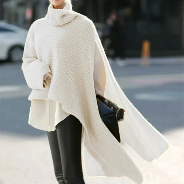 Women Pullovers Knitted Tops Solid Casual Turtleneck Full Sleeve Loose Sweaters Jumpers Elegant Splice Autumn Winter 2024 - Image 2