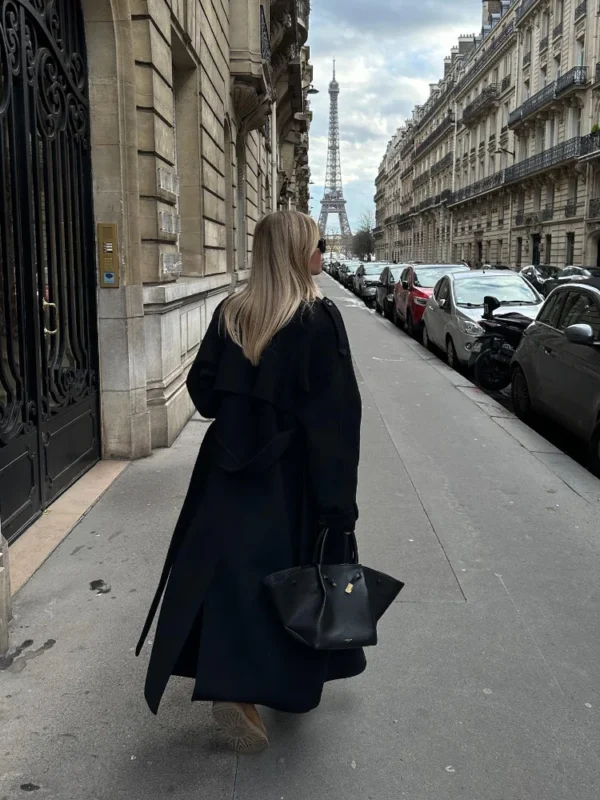 Elegant With Belt Black Long Coat For Women Oversize Woolen Double Button Lapel Overcoat Autumn New Lady High Street Outerwear - Image 4