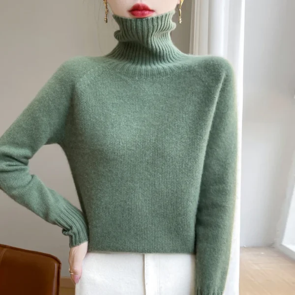 New seamless integration in autumn and winter 100% merino wool sweater women's high lapel loose slim warm knit bottoming sweater