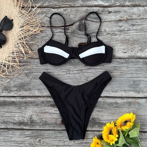 2025 Solid Thong Brazilian Bikinis Swimwear Women Swimsuit Black White Bikini Set Bathing Suit Female Summer Beach Wear Biquini - Image 4