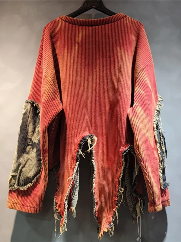 DEAT 2024 Autumn New Fashion Women's Pullover Long Sleeve Tie-dye Irregular Do Old Patchwork Vintage Loose Denim Sweater 29L8194 - Image 5
